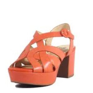 Chelsea Crew Black Label Leather Strappy Sandals Salmom Heeled Platform Sz 7 NEW